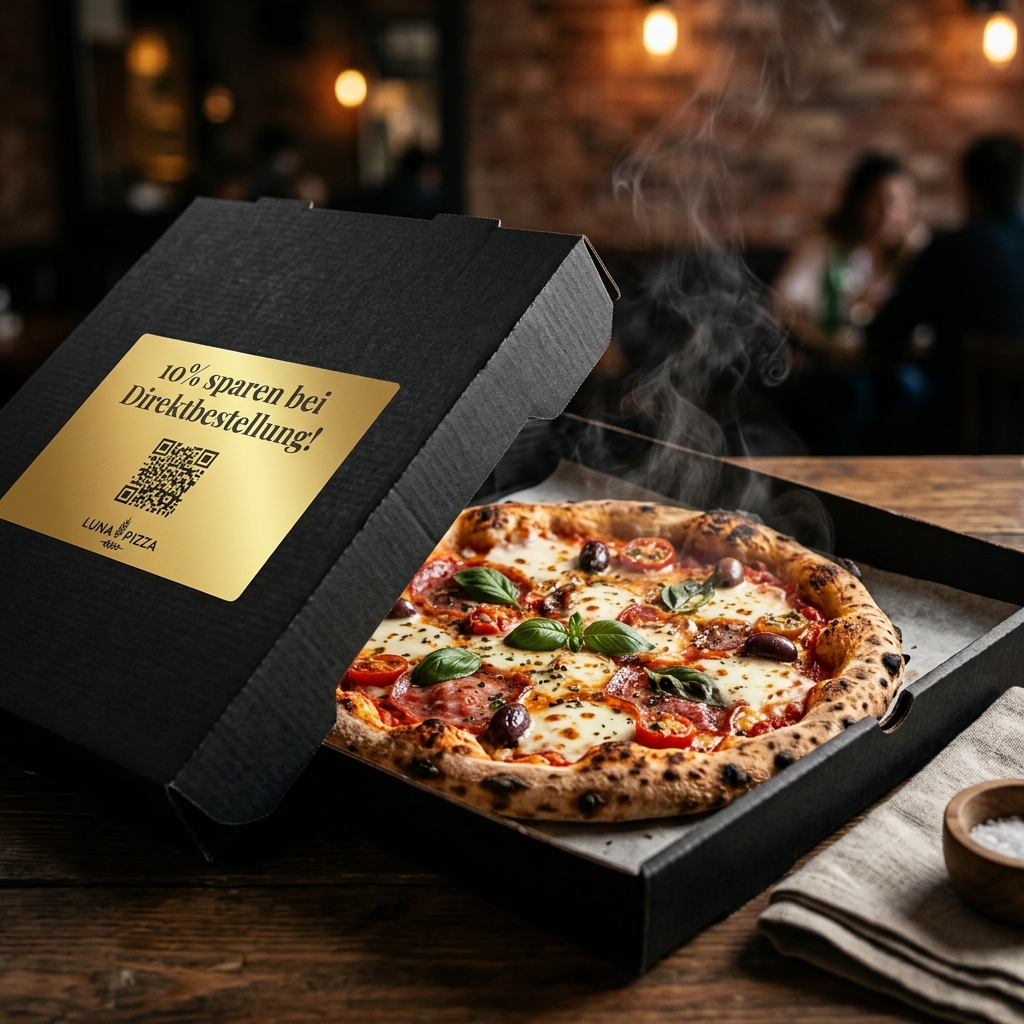 Pizza-Karton mit BASTA QR-Code